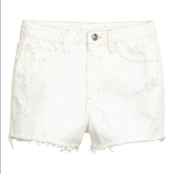 High Waisted White Jean Shorts - Ripped - Picture 2 of 9